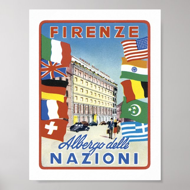 Poster Firenze Albergo delle Nazioni avec frontière (Devant)