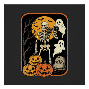 Poster Fitness Halloween squelette fantôme citrouille Wor