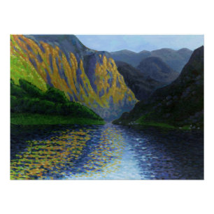 Poster Fjord norvégien approchant du coucher du soleil