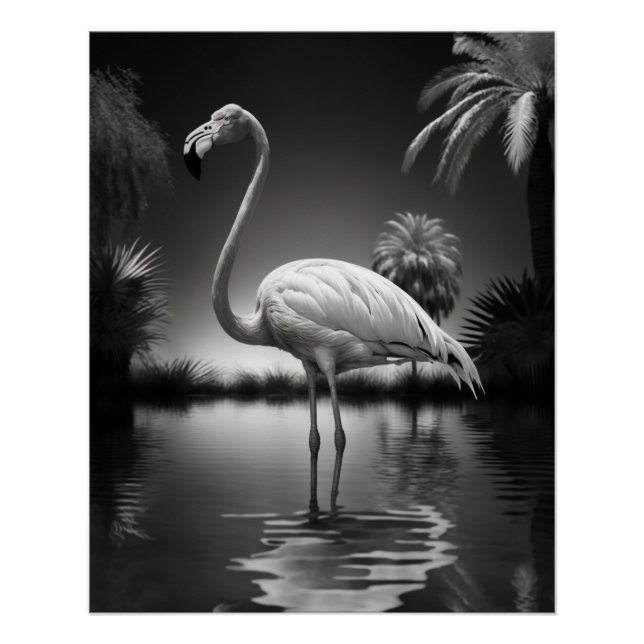 Poster Flamant rose dans une piscine (Devant)