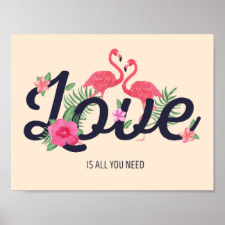 Poster Flamant rose Love
