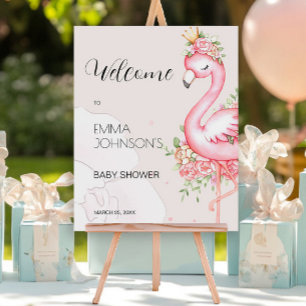 Poster Flamant rose rose C'est une fille Baby shower Bien