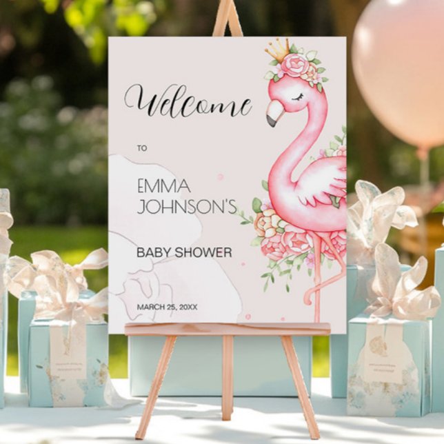 Poster Flamant rose rose C'est une fille Baby shower Bien (Créateur téléchargé)
