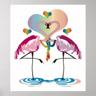 Poster Flamants roses gris