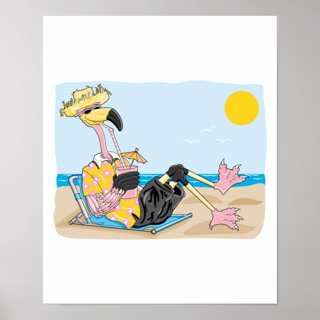 Poster Flamingo en vacances (Devant)