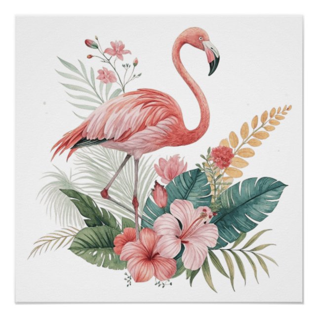 Poster Flamingo With Flowers (Devant)
