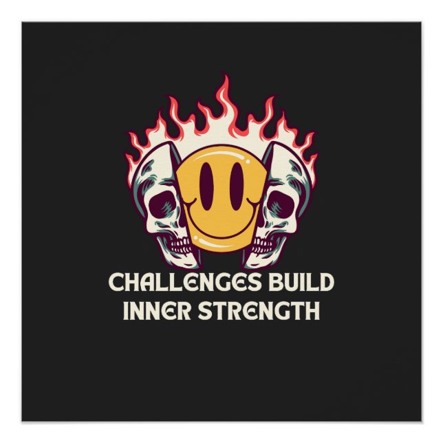 Poster Flamme visage souriant avec crânes - Motivational  (Devant)