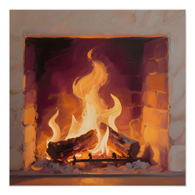 Poster Flammes de cheminée cosy (Devant)