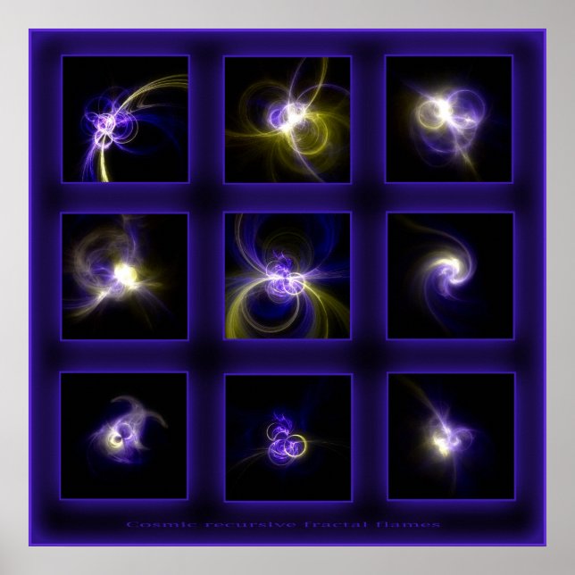 Poster Flammes Fractales Comp. -bleu (Devant)