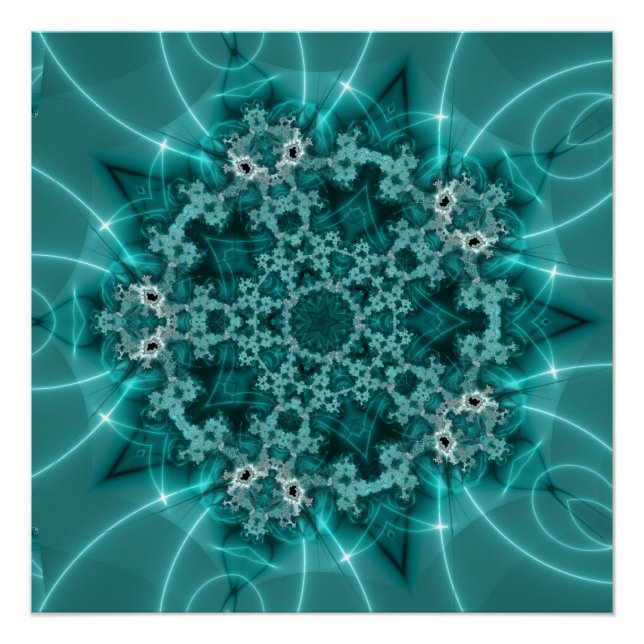 Poster Flèche de neige | Art fractal bleu et blanc (Devant)
