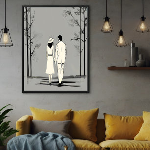 Poster Flèche romantique Couple Flâne minimaliste Ligne A