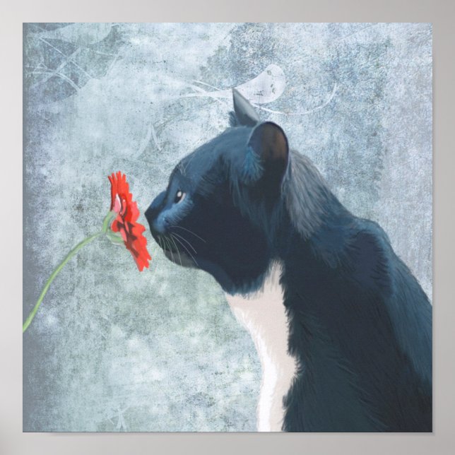 Poster Fleur à souder de chats noirs (Devant)