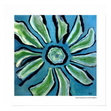 Fleur Abstrait peinture bleue verte sarcelle noire