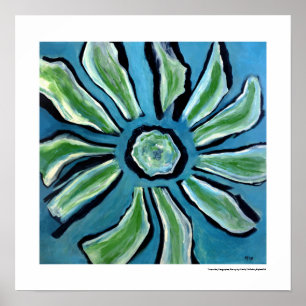 Poster Fleur Abstrait peinture bleue verte sarcelle noire