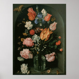 Poster Fleur Baroque Vintage, Vase de Fleurs dans une Nic