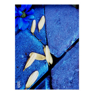 Poster Fleur bleue et pétales jaunes