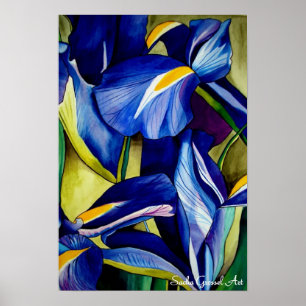 Poster Fleur bleue Iris peinture originale aquarelle