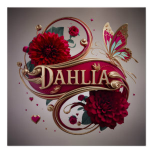 Poster Fleur d'art élégante de dahlia rouge