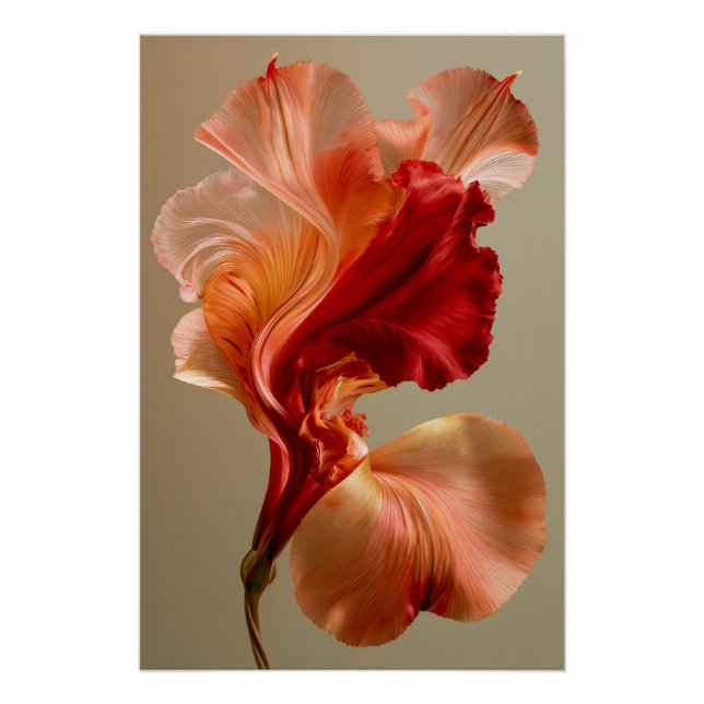 Poster Fleur d'art fin sculptural rouge et pêche (Devant)