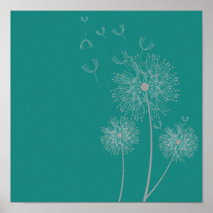 Poster Fleur de Dandelion sur l'art turquoise