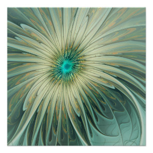 Poster Fleur de fantasy abstraite moderne turquoise blé