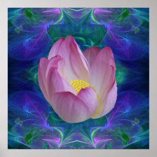 Poster Fleur de lotus fractale rose