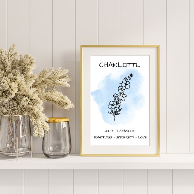 Poster Fleur de naissance d'été Juillet Larkspur bleu Del (Créateur téléchargé)