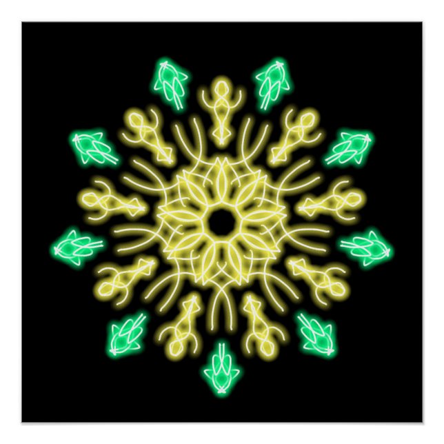 Poster Fleur de néon jaune et vert (Devant)