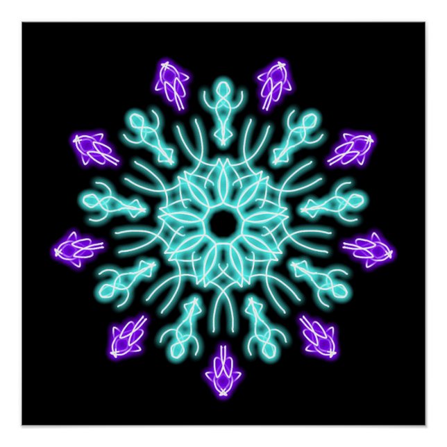 Poster Fleur de néon pourpre et turquose (Devant)