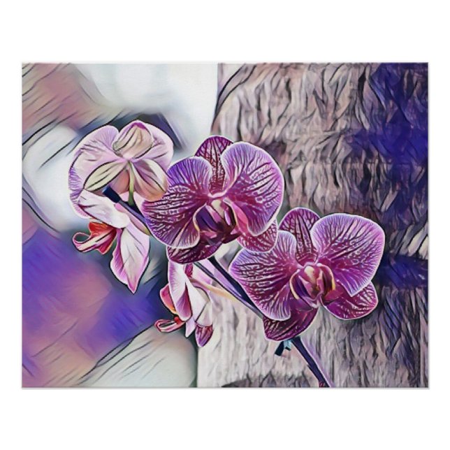 Poster Fleur d'orchidée violette sur un tableau en bois (Devant)