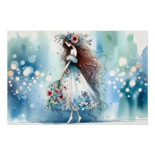 Poster Fleur Ethérée Fairy in Watercolor Dreamscape