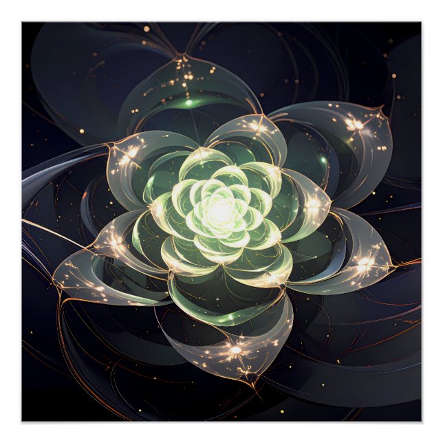 Poster Fleur fractale verte éthérée Mur cosmique mystique (Devant)