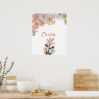 Poster Fleur Rétro Pour Salle Fille