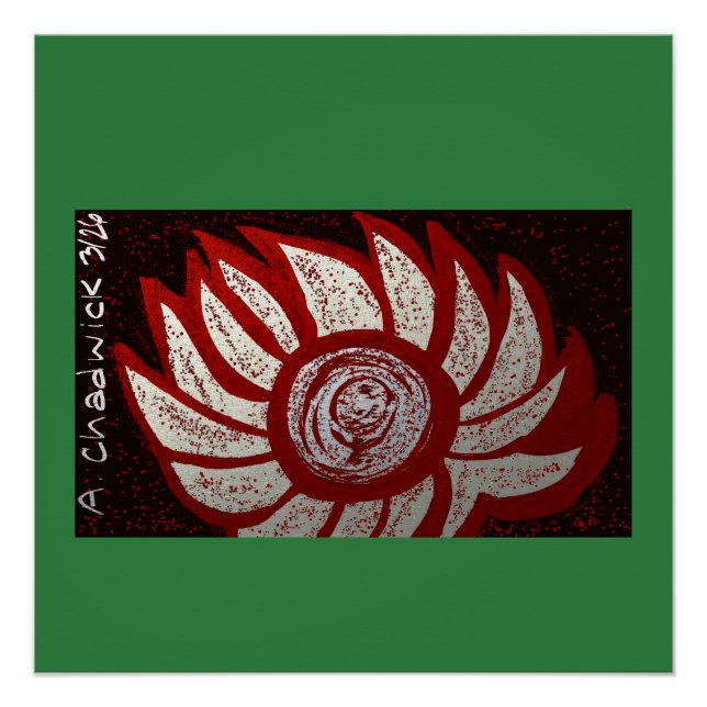 Poster Fleur rouge et blanche argentée (Devant)