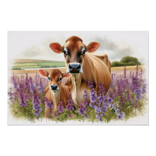 Poster Fleur sauvage Jersey Cow et Calf (Devant)