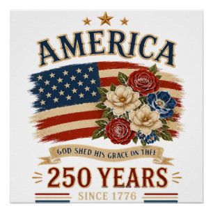 Poster Fleuron de drapeau patriotique de l'Amérique 250 a