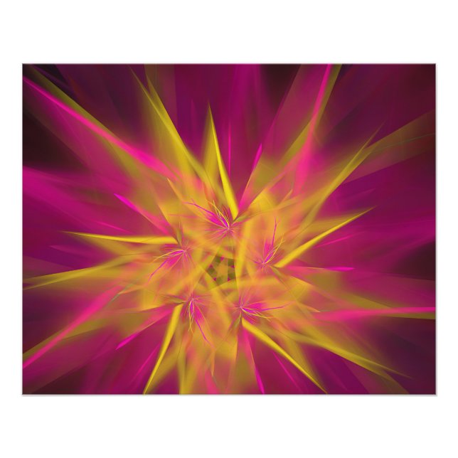 Poster Fleurs Abstraites, en couleur rose et jaune, (Devant)
