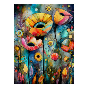 Poster Fleurs abstraites lumineuses dans des couleurs int