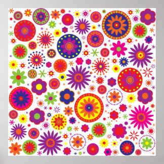 Poster Fleurs arc-en-ciel hippies