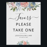 Poster fleurs bleues et rousses Signer favoris<br><div class="desc">Floral bébé genre révéler les faveurs de la fête signe avec de belles fleurs d'aquarelle peintes à la main bleu et rose.</div>