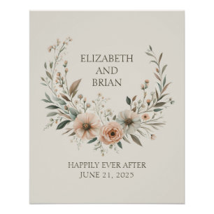 Poster Fleurs Bohèmes Minimalistes en Ivoire et Rose Pâle