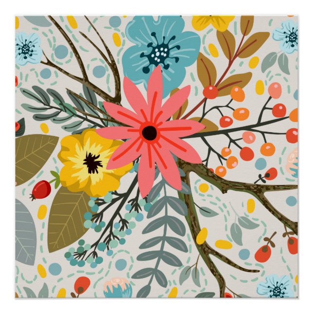 Poster Fleurs colorées Aquarelle mignonne (Devant)