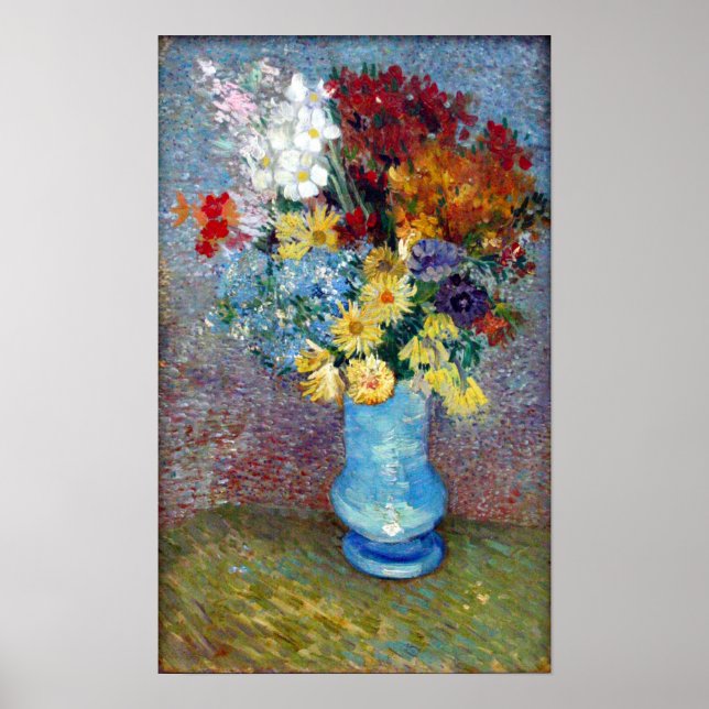 Poster Fleurs dans un vase bleu de Vincent van Gogh (Devant)