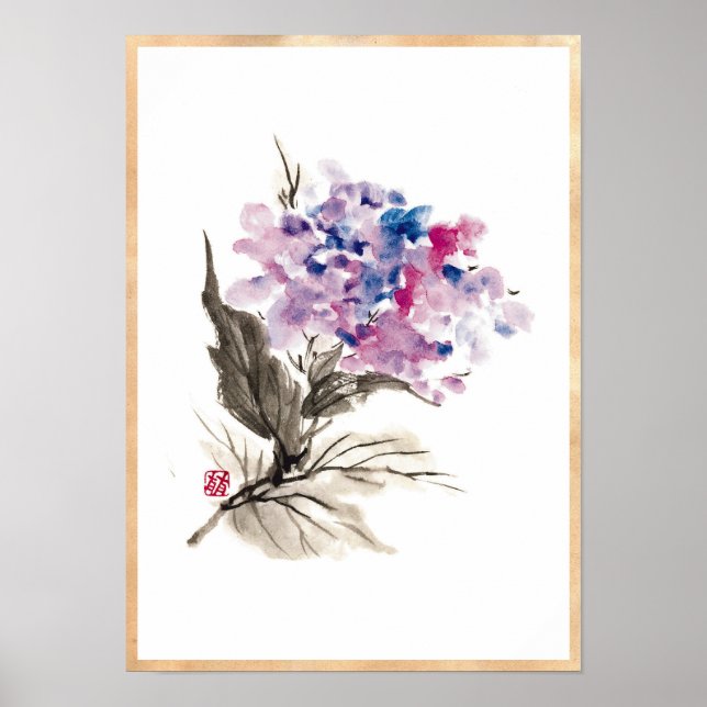 Poster fleurs d'aquarelle classique cool chinoise (Devant)
