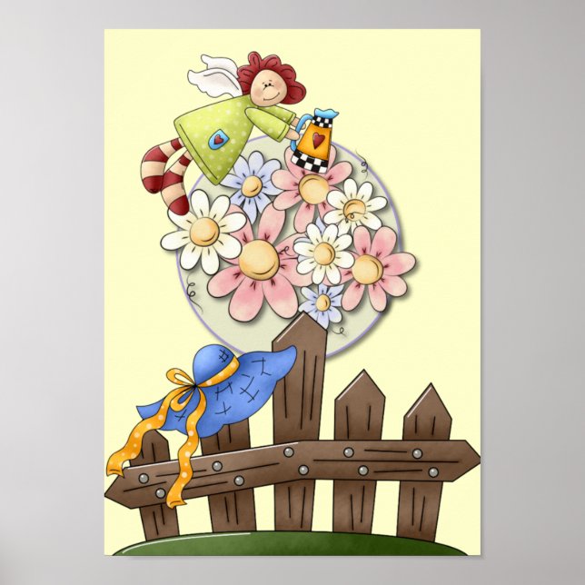 Poster Fleurs d'arrosage Angel de campagne mignonne (Devant)