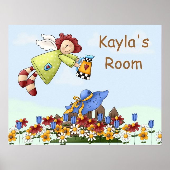 Poster Fleurs d'arrosage Angel de campagne mignonne (Devant)