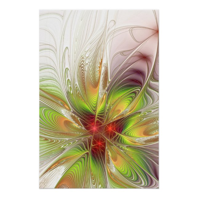 Poster Fleurs de fantaisie fractale douces et tendres (Devant)