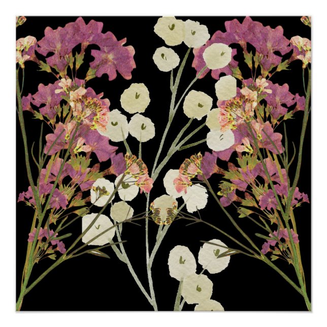 Poster Fleurs de papier peint en Boho foncé (Devant)