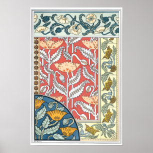 Poster Fleurs de pavot Art Nouveau floral vintage