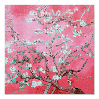 Poster Fleurs de pêcher de Van Gogh rose bleu